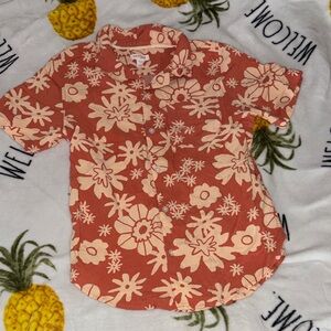 Kids Floral Button-Front Shirt in Coral and Cream 8